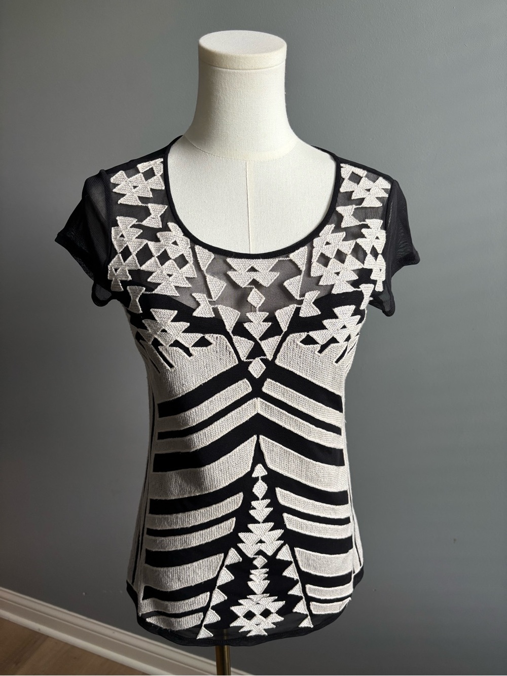 INC Short Sleeve Embroidered Top